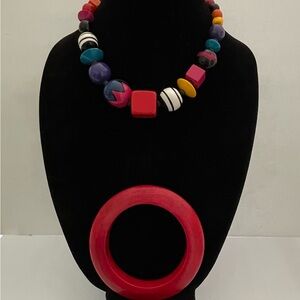 Colorful Beaded Necklace and Red Bracelet Set